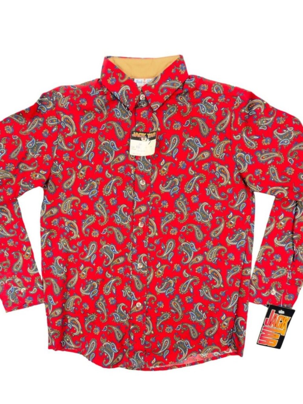 Jack Tar‎ Vintage 70s Shirt Boys 14 Red Paisley Cotton USA NWT Deadstock